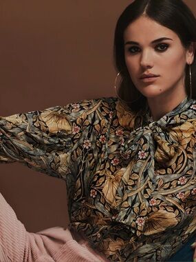 Morris & Co x H&M Floral Bow Blouse Size 12 Vintage Cottagecore Top
